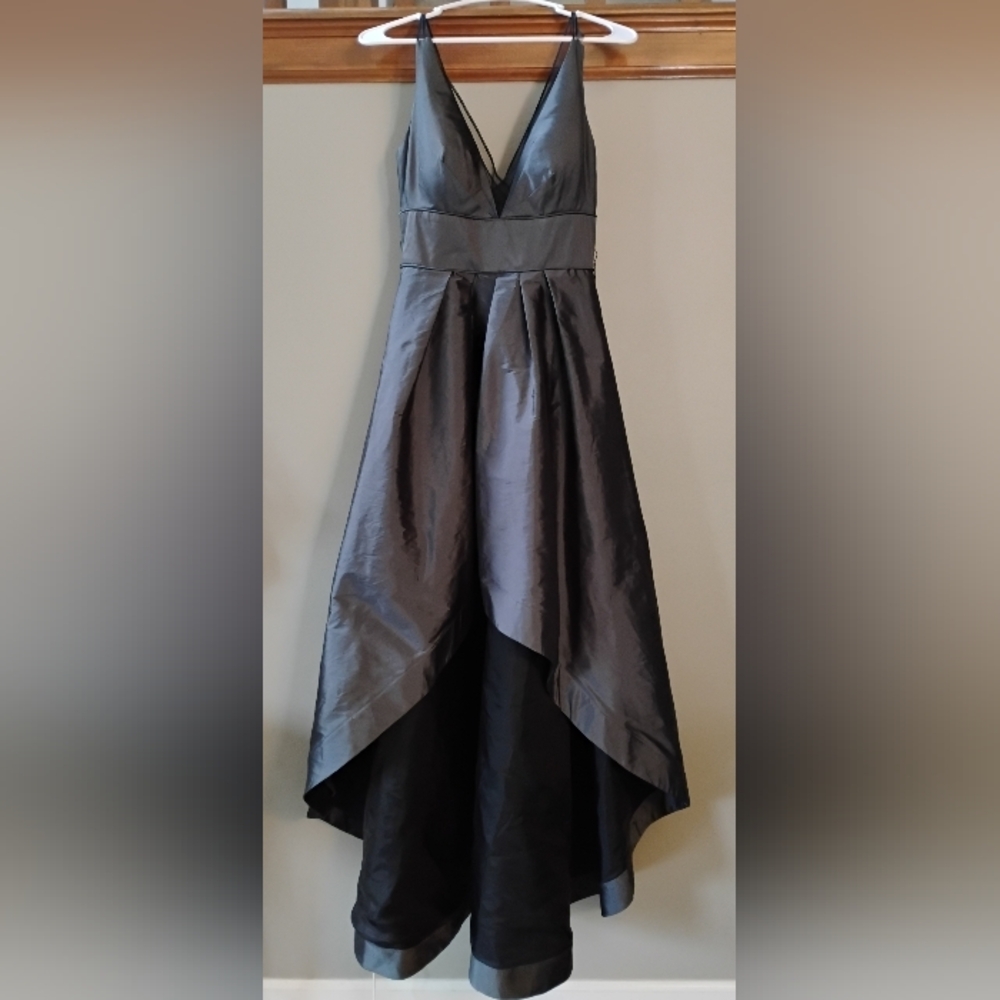 Aidan Mattox NWT Gunmetal High Low Ball Gown With Small Flaw